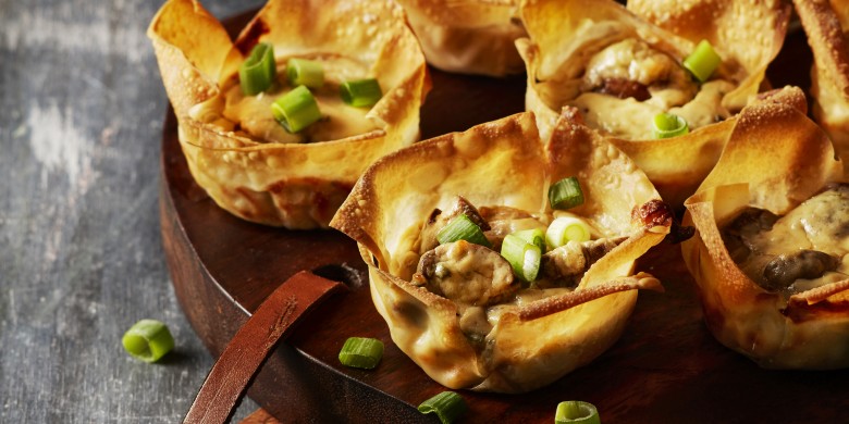 Filocups met geitenkaas, ricotta en champignons