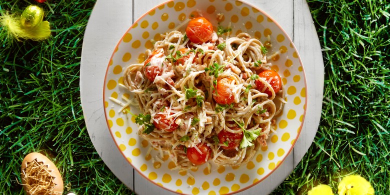 Spaghetti carbonara met tomaatjes