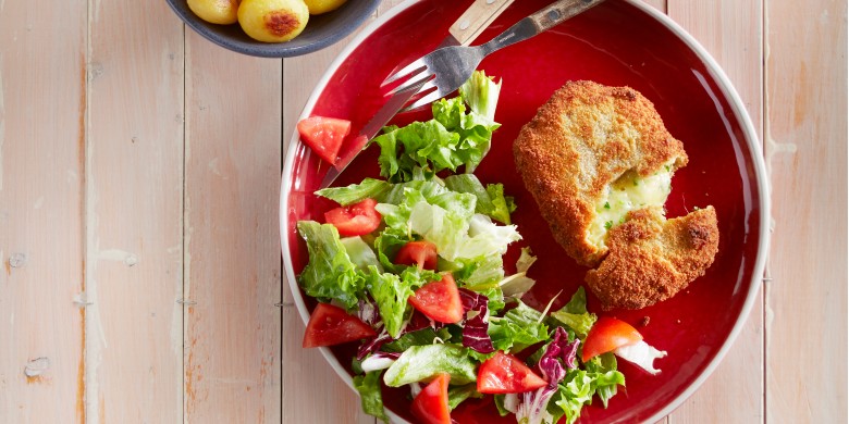 Kaasschnitzel met gember en tuinkruiden