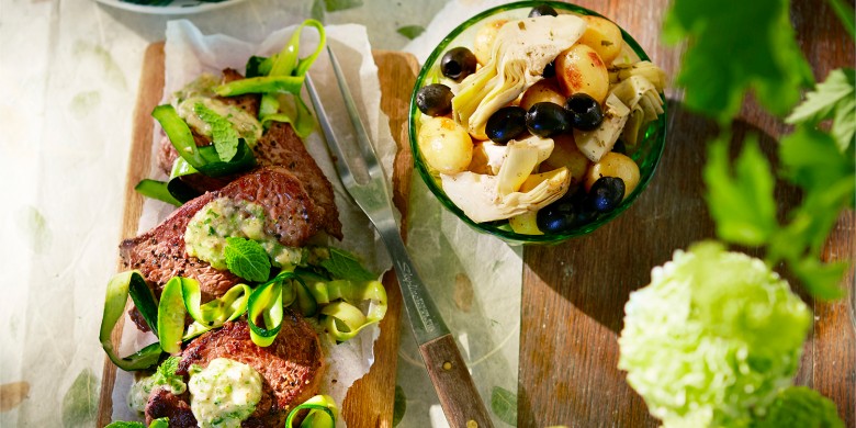 Biefstuk met mosterd-muntsaus