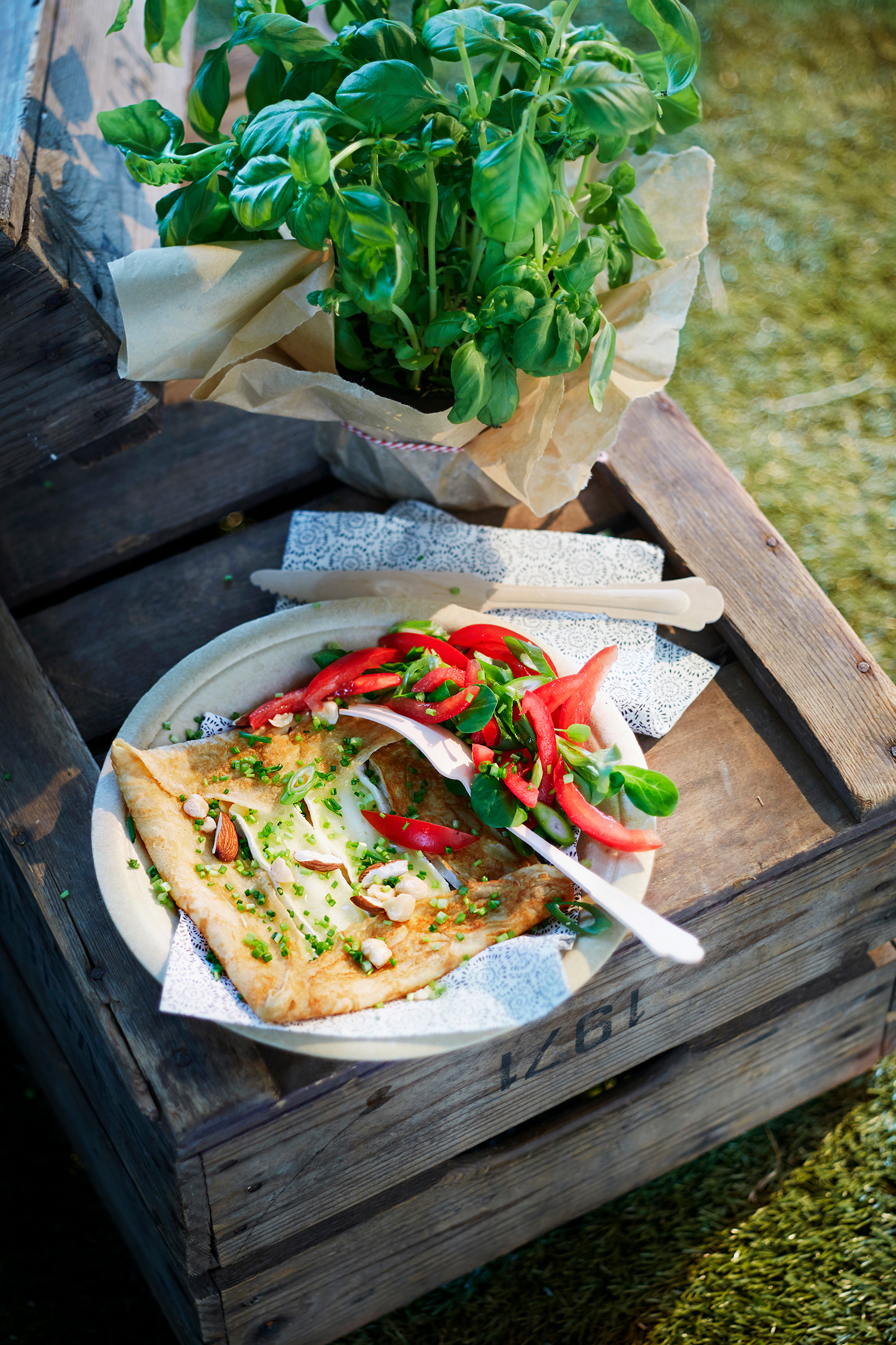 Crêpes met camembert en bieslook