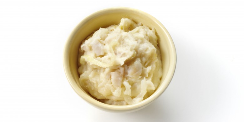Aardappelpuree met kabeljauw en ui