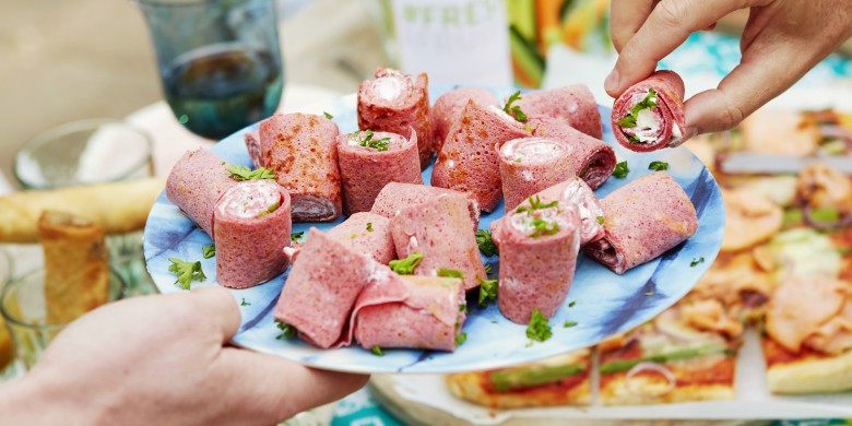 Bietenpannenkoekjes met geitenkaascrème