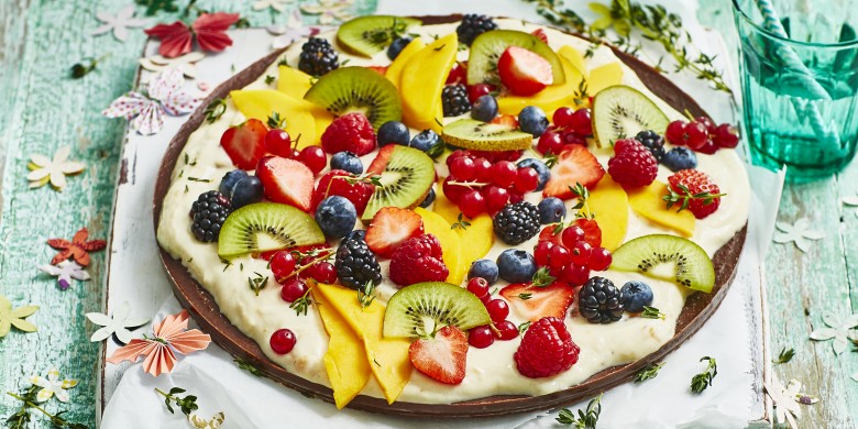 Fruitpizza met cookiebodem