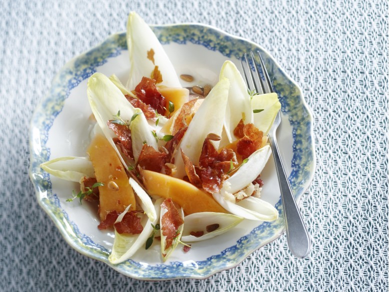 Cantaloupemeloen met krokante Parmaham