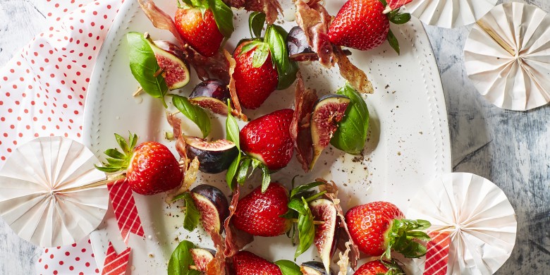 Aardbeispiesjes met vijgen en krokante parmaham