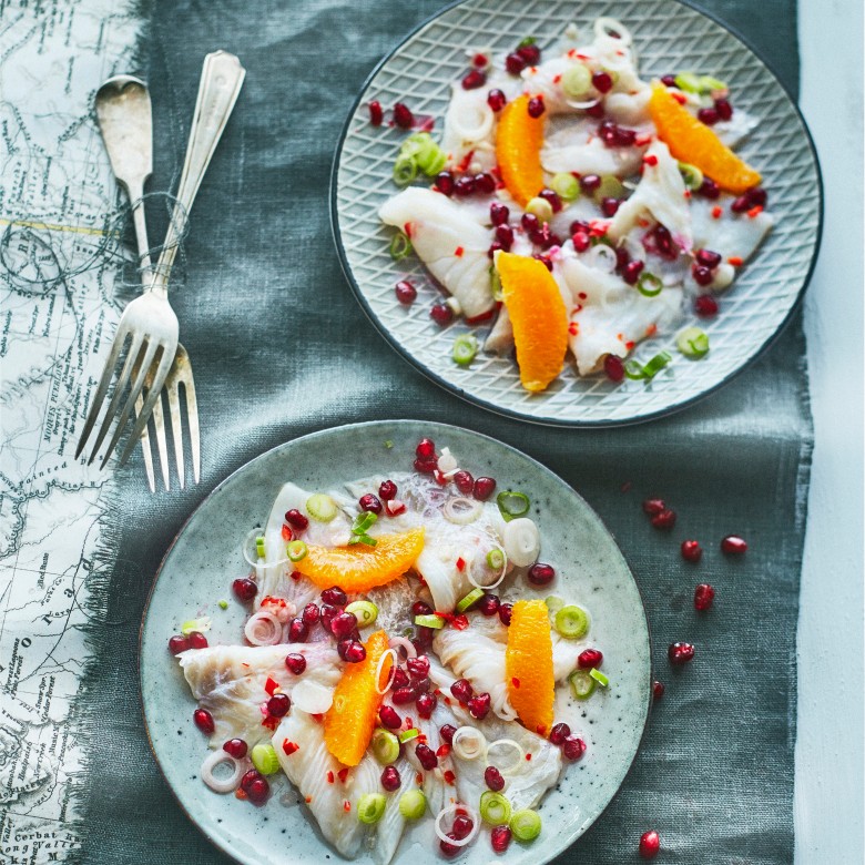 Ceviche van kabeljauw met sinaasappel