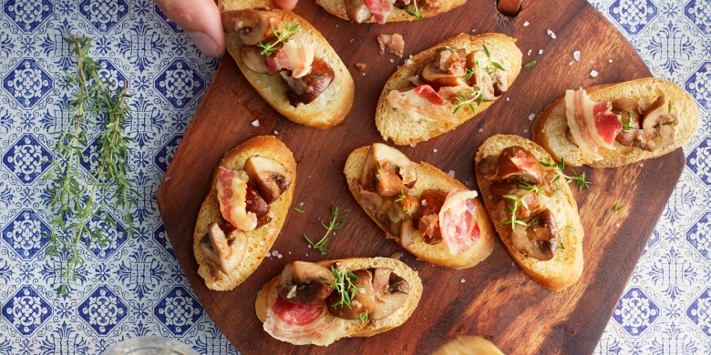 Gebakken funghi met pancetta en knoflook