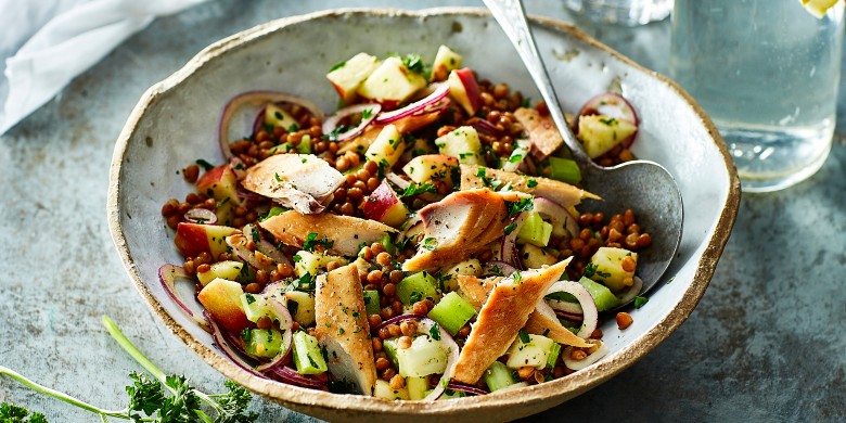 Linzensalade met makreel