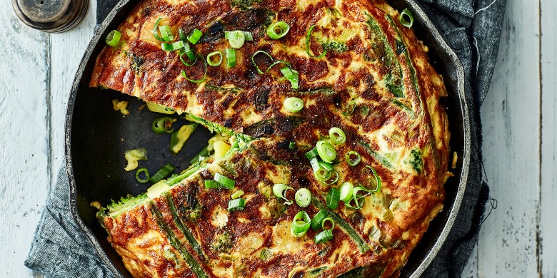 Frittata met broccoli, peultjes en krieltjes