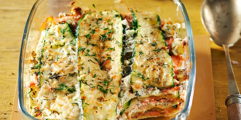 Courgettelasagne met gerookte zalm