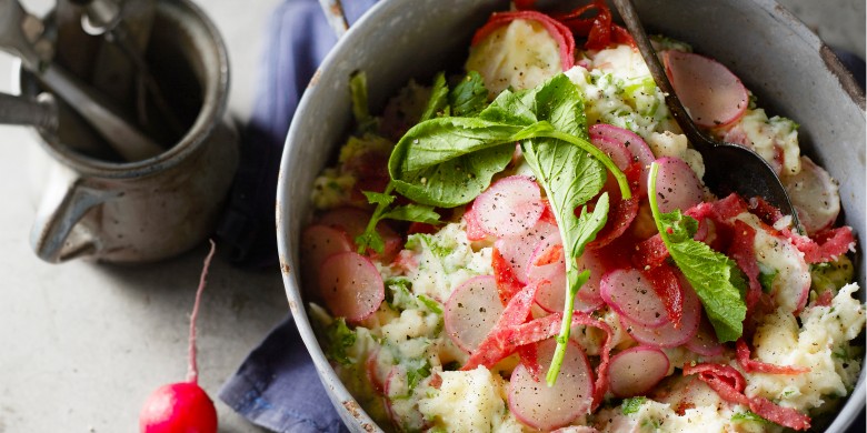 Radijsstamppot met salami