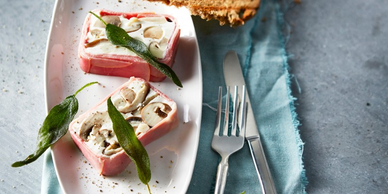 Paddenstoelenterrine met ham