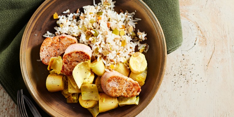 Varkenshaas met witlof en banaan in kerriesaus