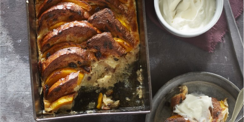 Pompoenbroodpudding met rozijnen