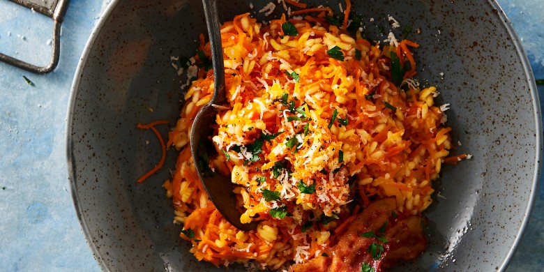 Wortelrisotto met krokant spek