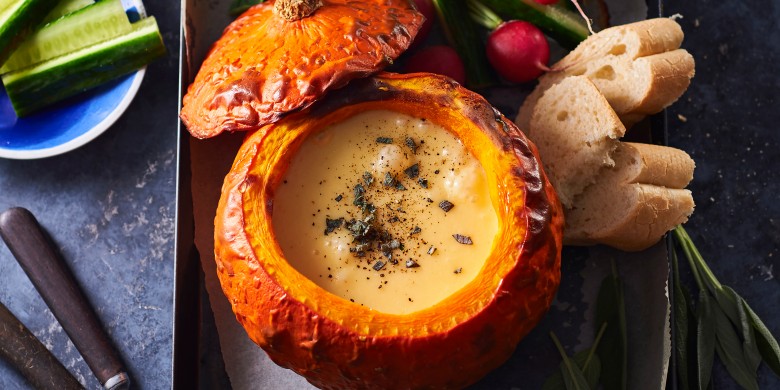 Pompoen met smeuïge kaasfondue
