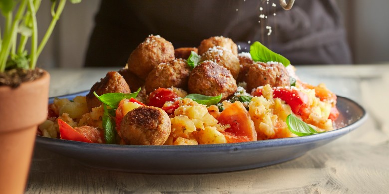 Italiaanse tomatenstamppot met gehaktballetjes
