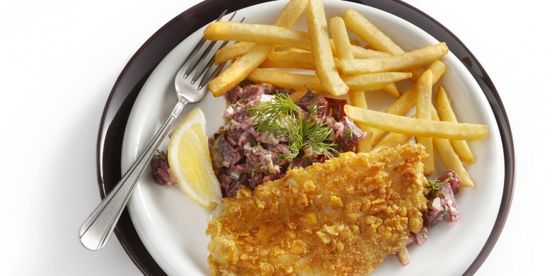 Crunchy visfilet met bietensalade