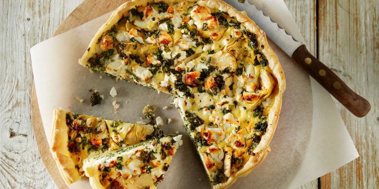 Boerenkoolquiche met artisjok en geitenkaas