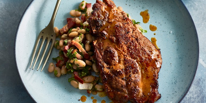 Karbonade met witte bonen en spek