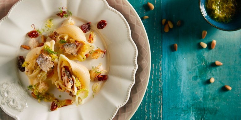 Pastaschelpen met sardine