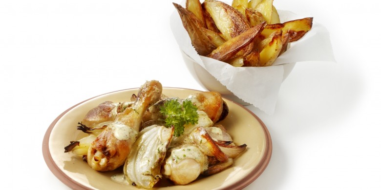 Drumsticks met sjalotjes en venkel