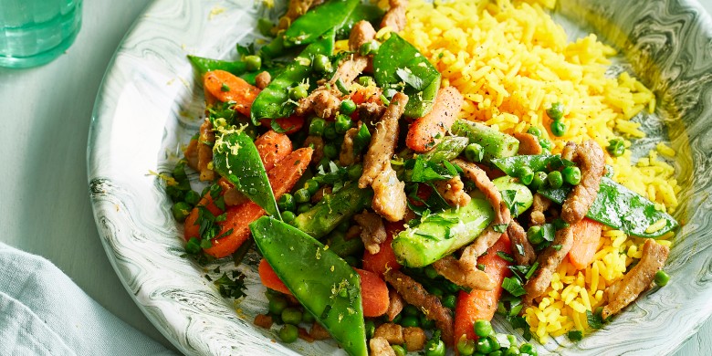 Lentegroenteschotel met shoarma