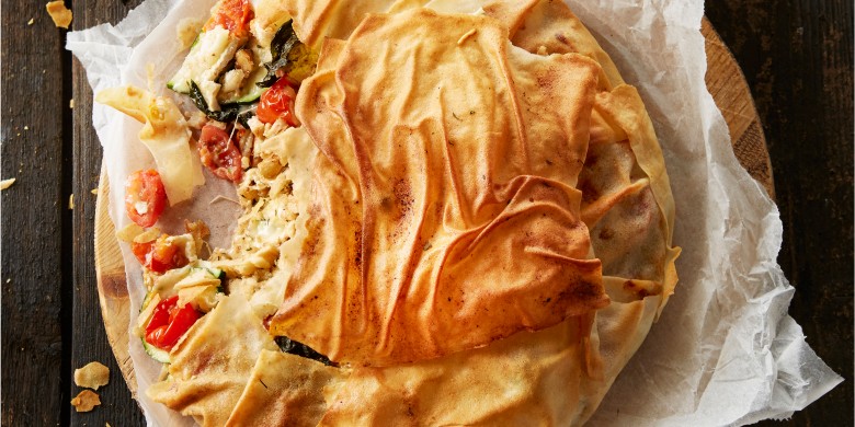 Filotaart met courgette, tomaatjes en camembert