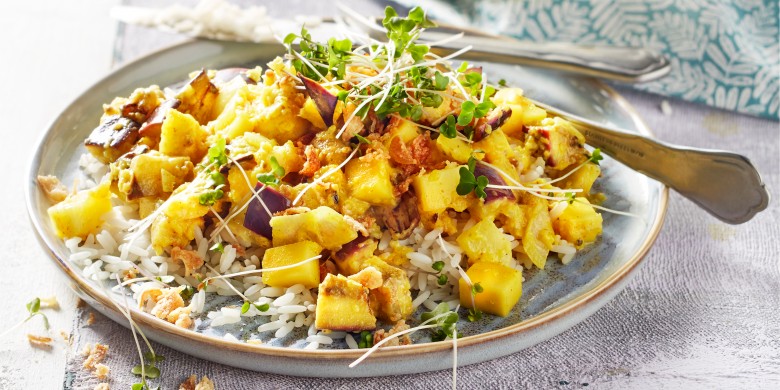 Mangocurry met aubergine