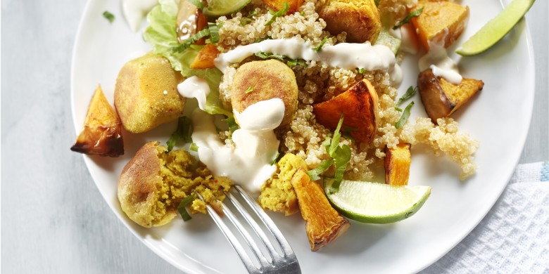 Falafel met quinoa en pompoen