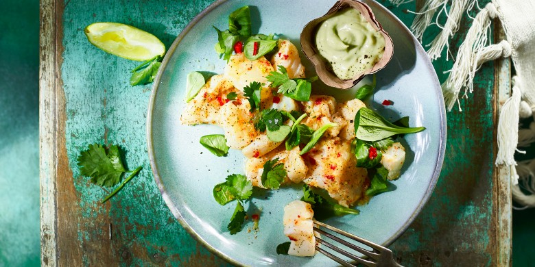 Kabeljauw-ceviche met avocadomayonaise