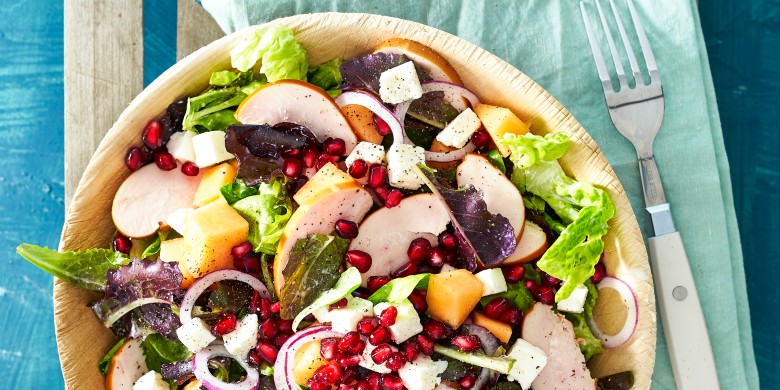 Salade met gerookte kip en meloen