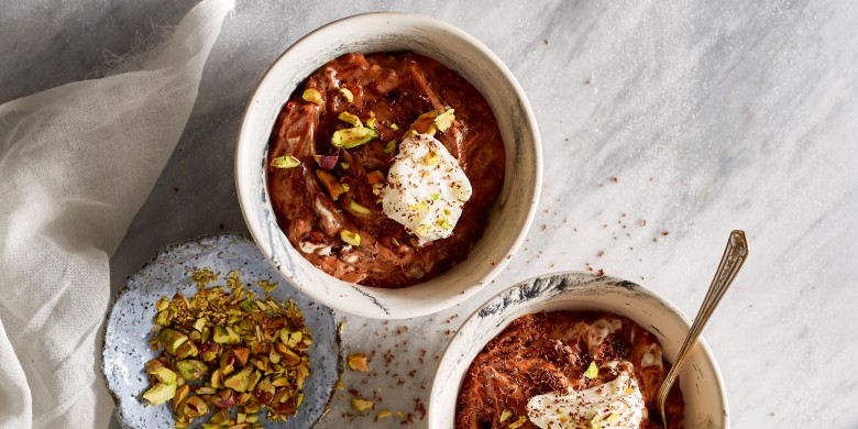 Chocolade-koffierisotto met pistache